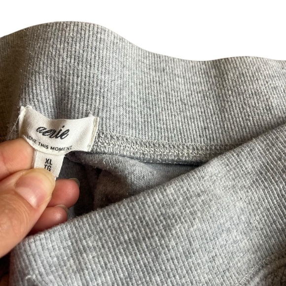 Aerie Cozy Fleece Wide Leg Lounge Pants Gray Drawstring Waist Women’s XL - Picture 2 of 9